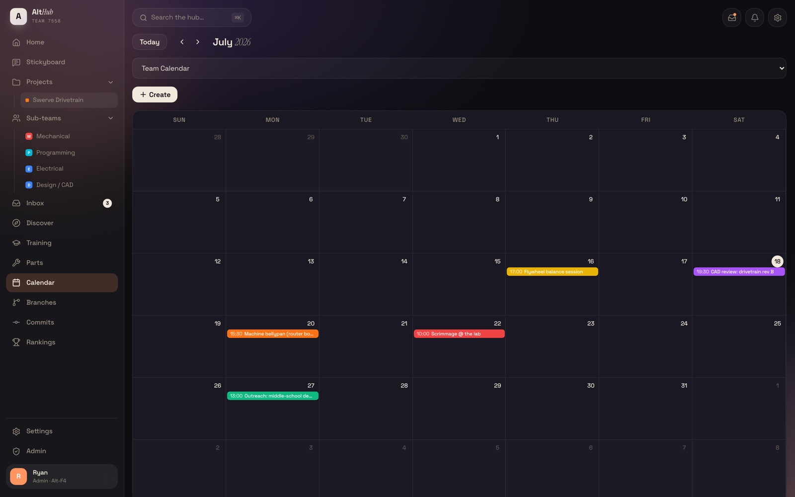 Team calendar